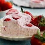pink strawberry kulfi icecream on a white plate.