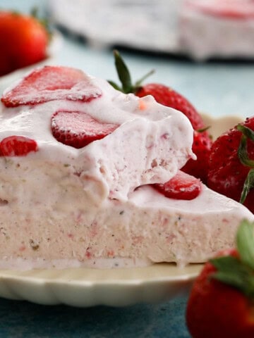 pink strawberry kulfi icecream on a white plate.