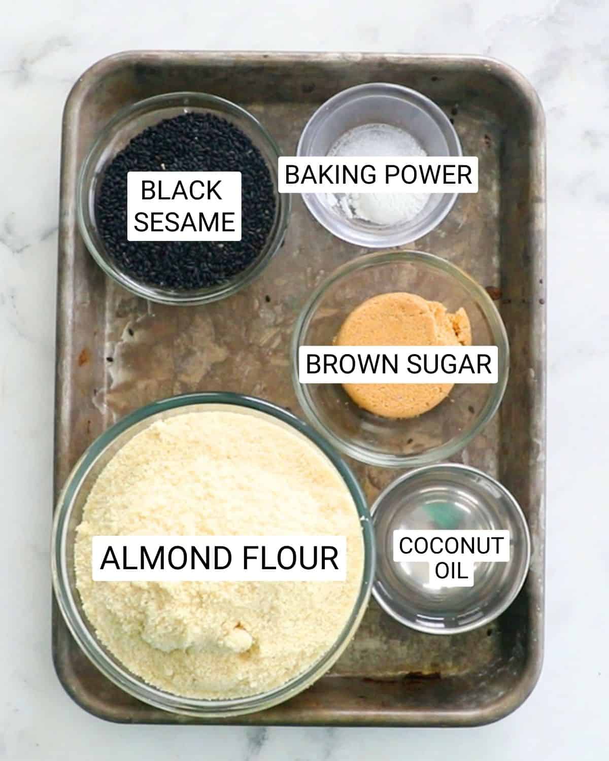 ingredients needed to make balck sesame cookies.