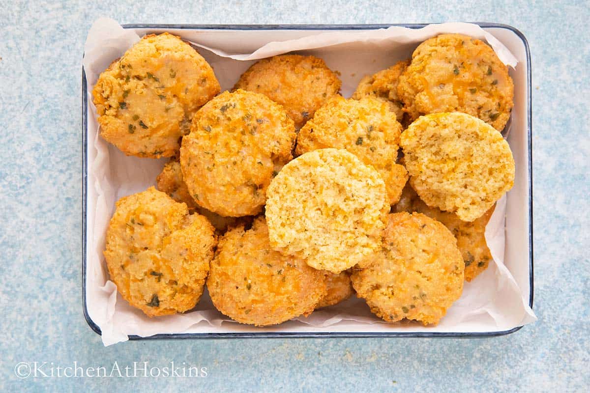 white tray with almond flour biscuits.