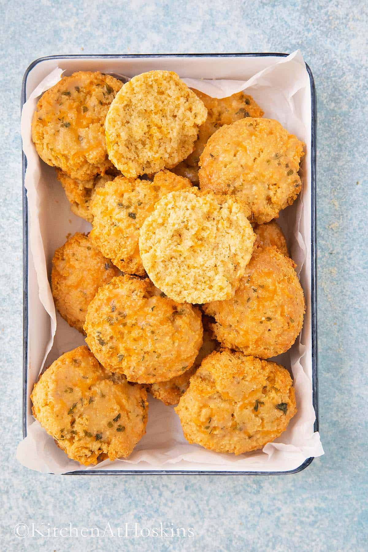 tray with almond flour biscuits.