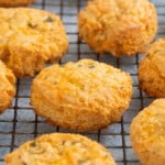 cheddar bay biscuits on a wire rack.