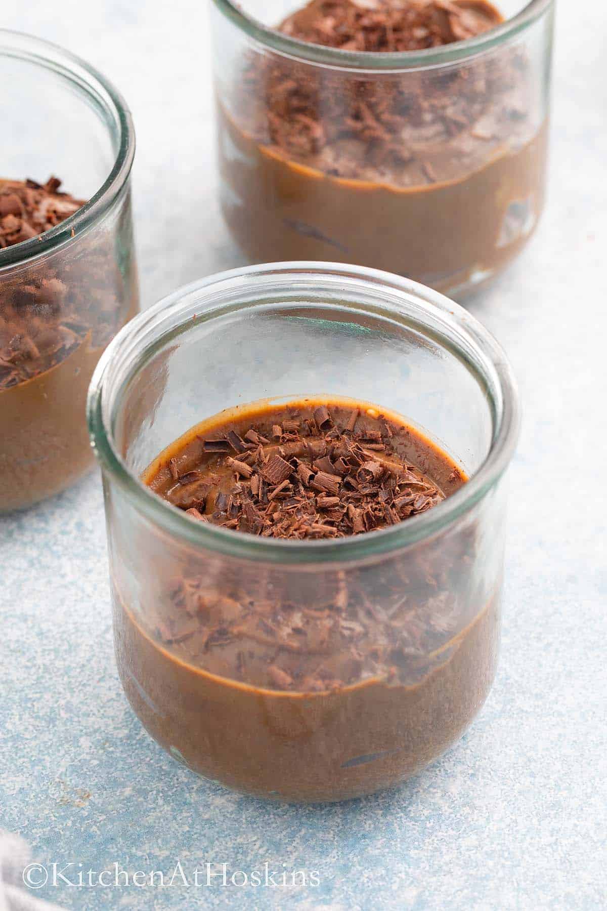 glass containers with chocolate mousse. 