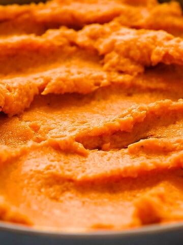 mashed sweet potatoes in a bowl.