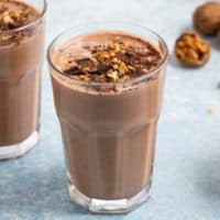 walnut chocolate smoothie in glasses.