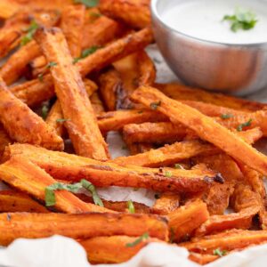 carrot fries on a white plate.