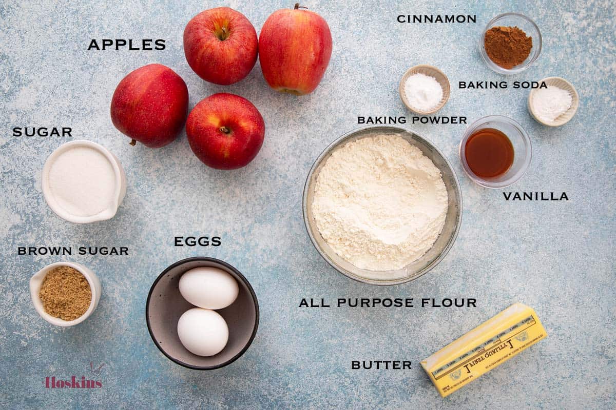 ingredients needed to make apple bread. 