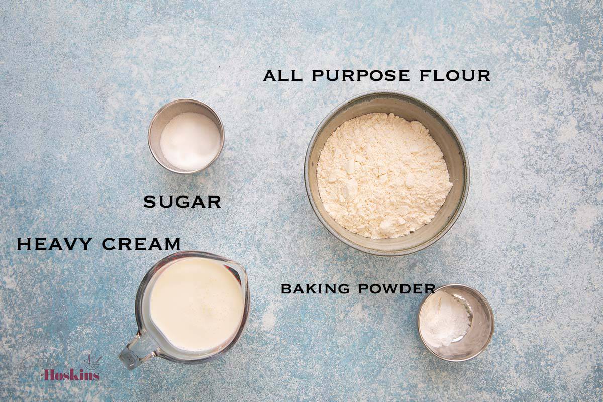 ingredients needed for cream biscuits.
