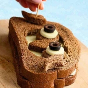 one brown cheese sandwich.