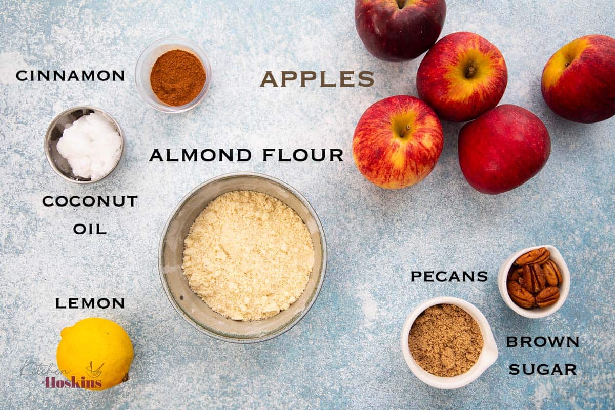 ingredients needed to make healthy apple crumble.
