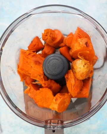 chopped sweet potatoes in a food processor.