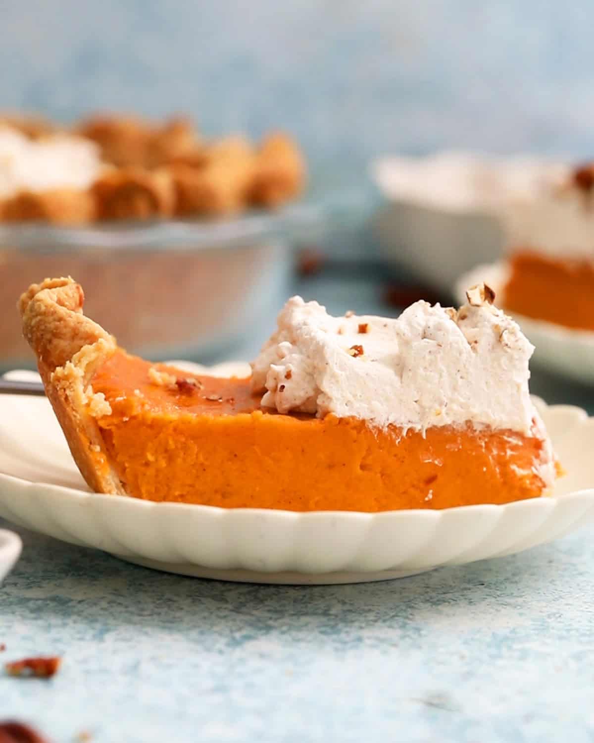 sweet potato pie in a white plate.