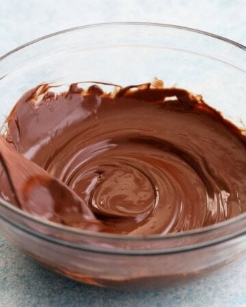 melted chocolate in a glass bowl.