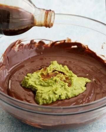 chocolate avocado truffle mixture in a glass bowl.