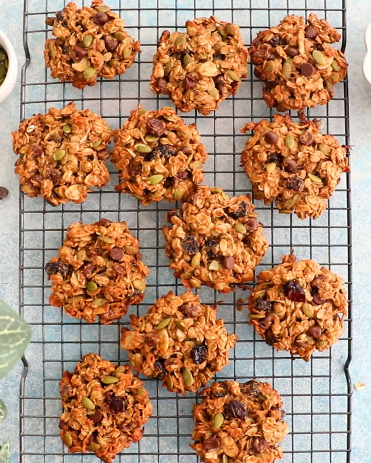 breakfast cookies on a wire rack.