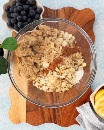 brown sugar, flour and brown cinnamon in a glass bowl.