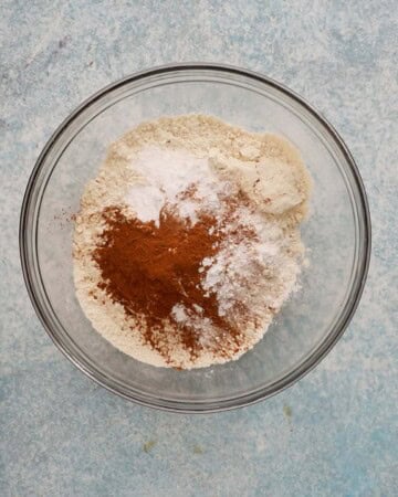 white flour mixture in a glass bowl.