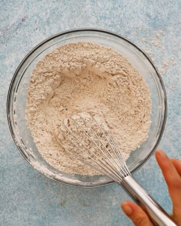 white flour mixture in a glass bowl.