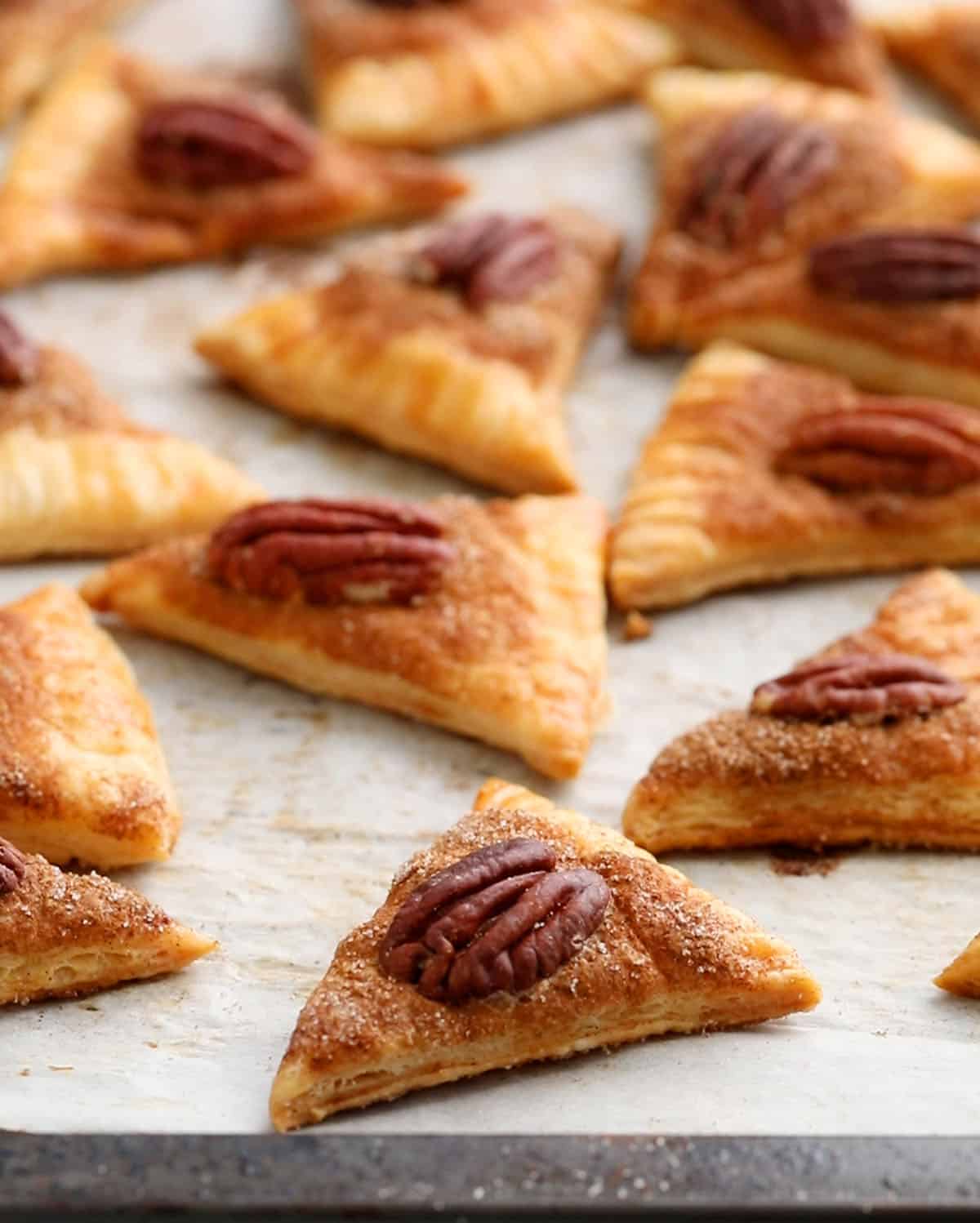 pie crust cookies in a baking sheet.