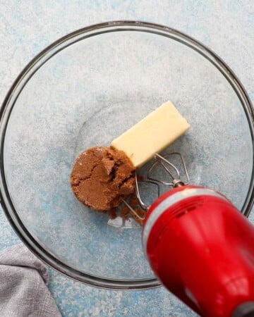 butter and brown sugar in a large glass bowl.