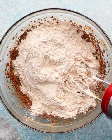 white flour in a large glass bowl.
