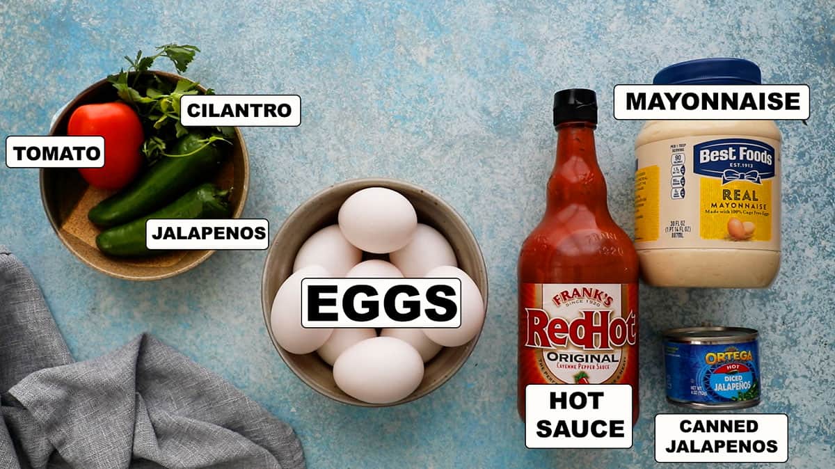 ingredients needed to make spicy jalapeno deviled eggs.