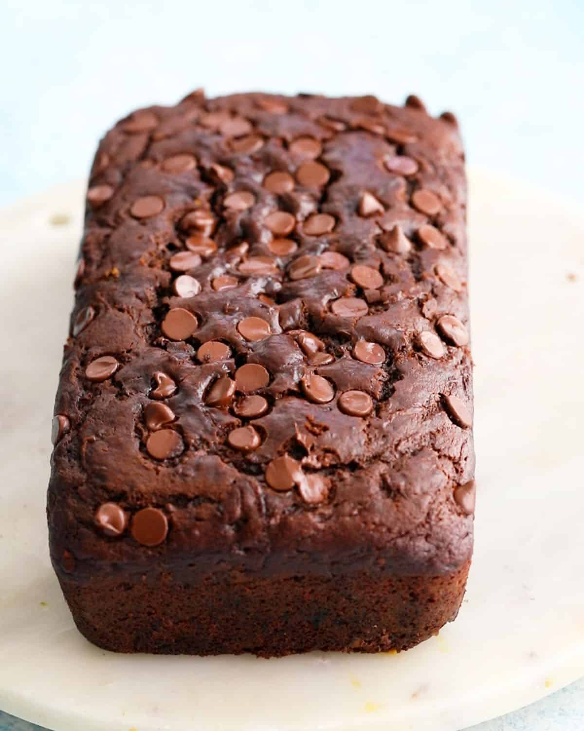 one baked brown chocolate zucchini bread.