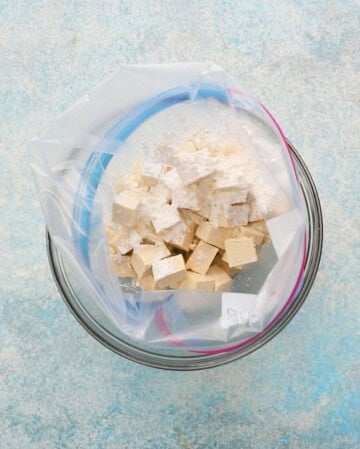 white tofu cubes in a zipper bag.