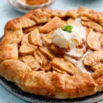 apple galette topped with white ice cream.