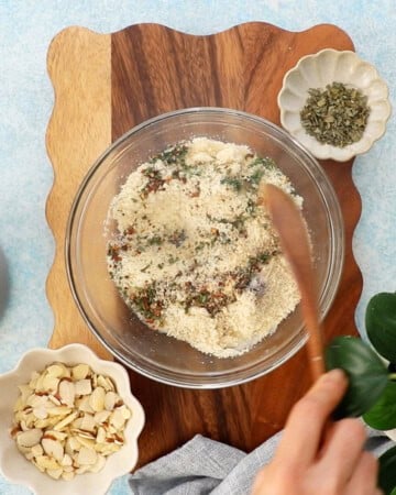 white almond flour and spices in a glass bowl.